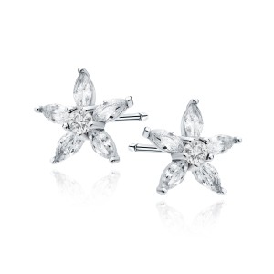 Cercei argint floare cu pietre DiAmanti Z1938ER_W-DIA (Argint 925‰ 1 g.)